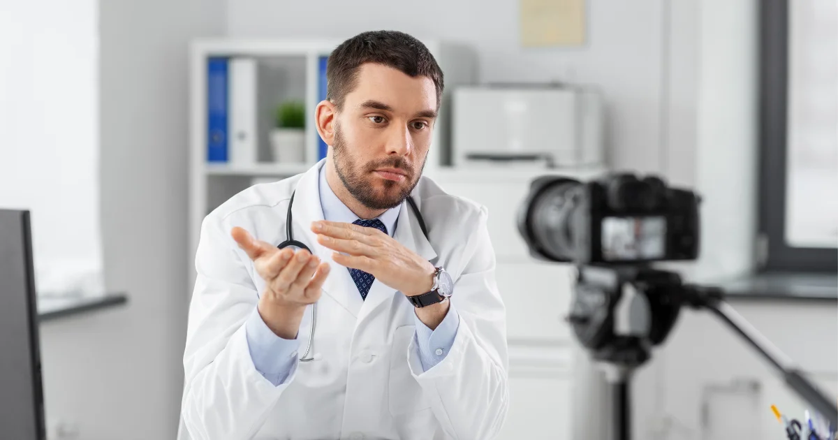 healthcare professional doctor taking a social media video