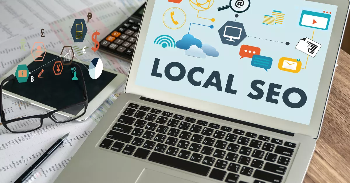 Laptop screen showing local SEO tools and analytics representing search visibility tactics in construction marketing strategies