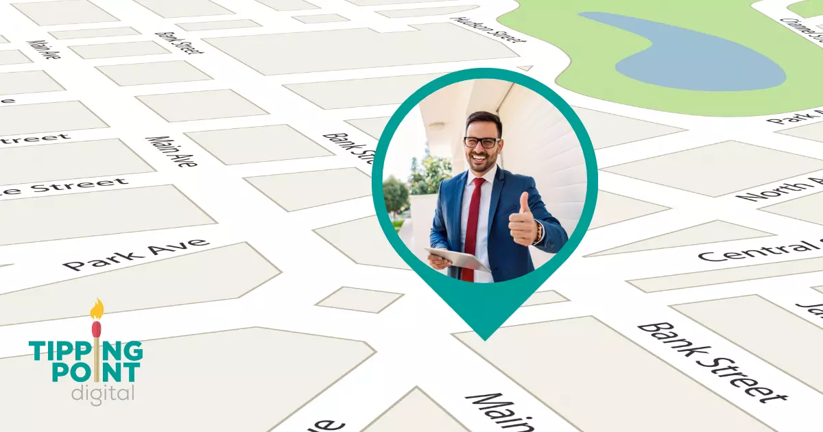 Business professional marked on a map location pin showing improved local presence using Google Maps Service