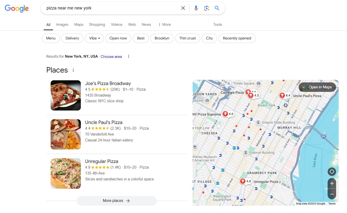 Example of a Google Business Profile listing