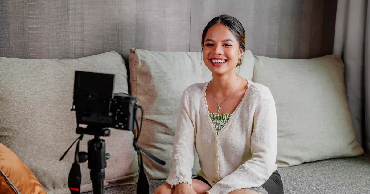 A content creator recording a video for social media as part of a video marketing strategy