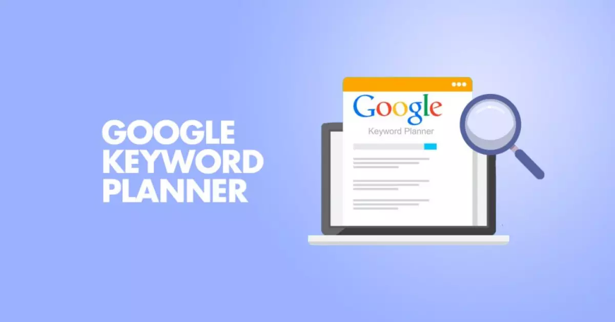 Illustration of Google Keyword Planner tool on a laptop screen